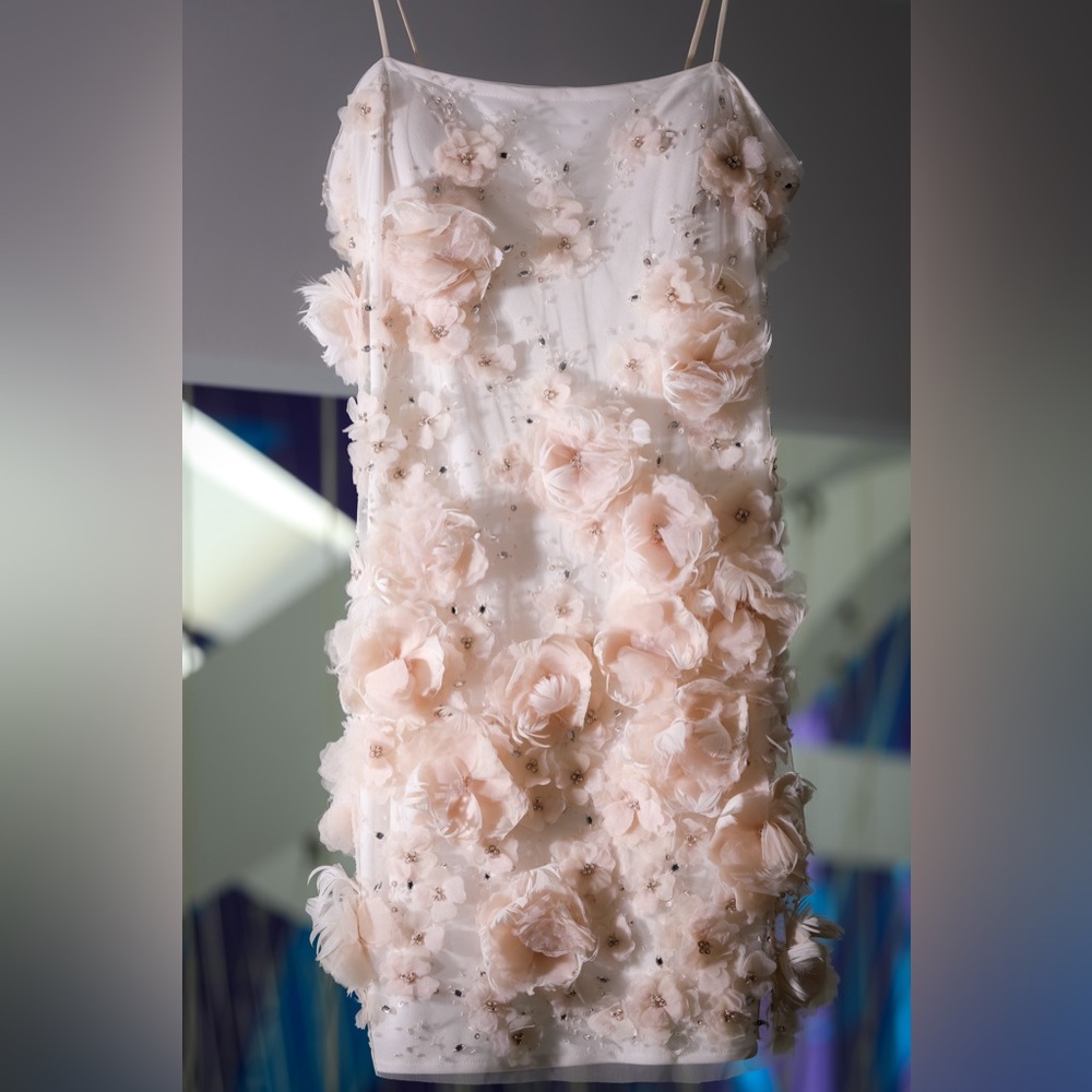 Custom made mini dress - white with florals